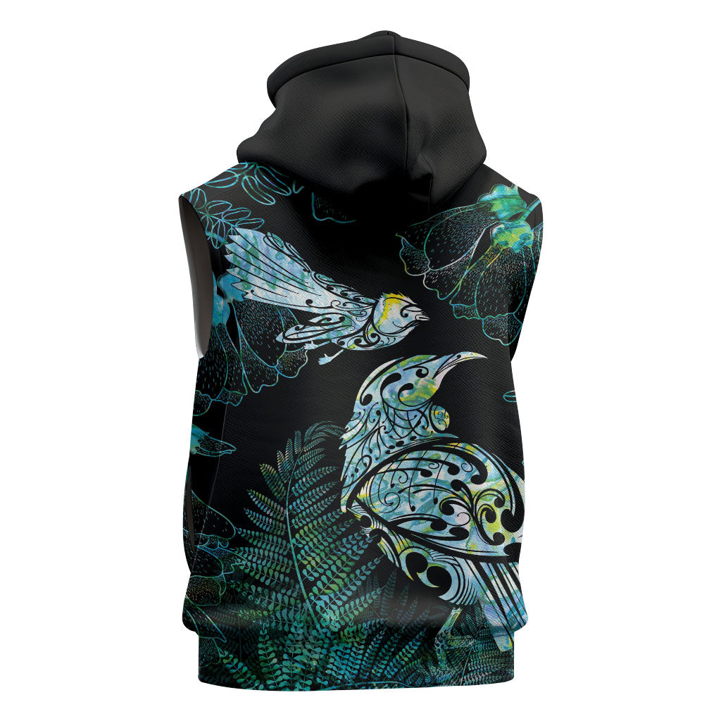 Aotearoa Maori Mahuru Sleeveless Zip Hoodie Spring Time - Paua Shell Green LT7 - Polynesian Pride