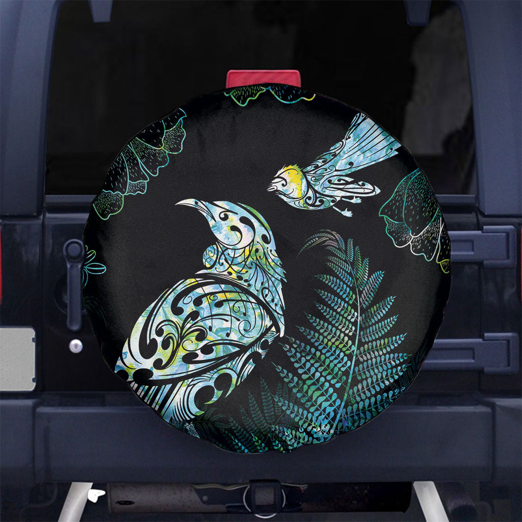 Aotearoa Maori Mahuru Spare Tire Cover Spring Time - Paua Shell Green LT7 No hole Black - Polynesian Pride