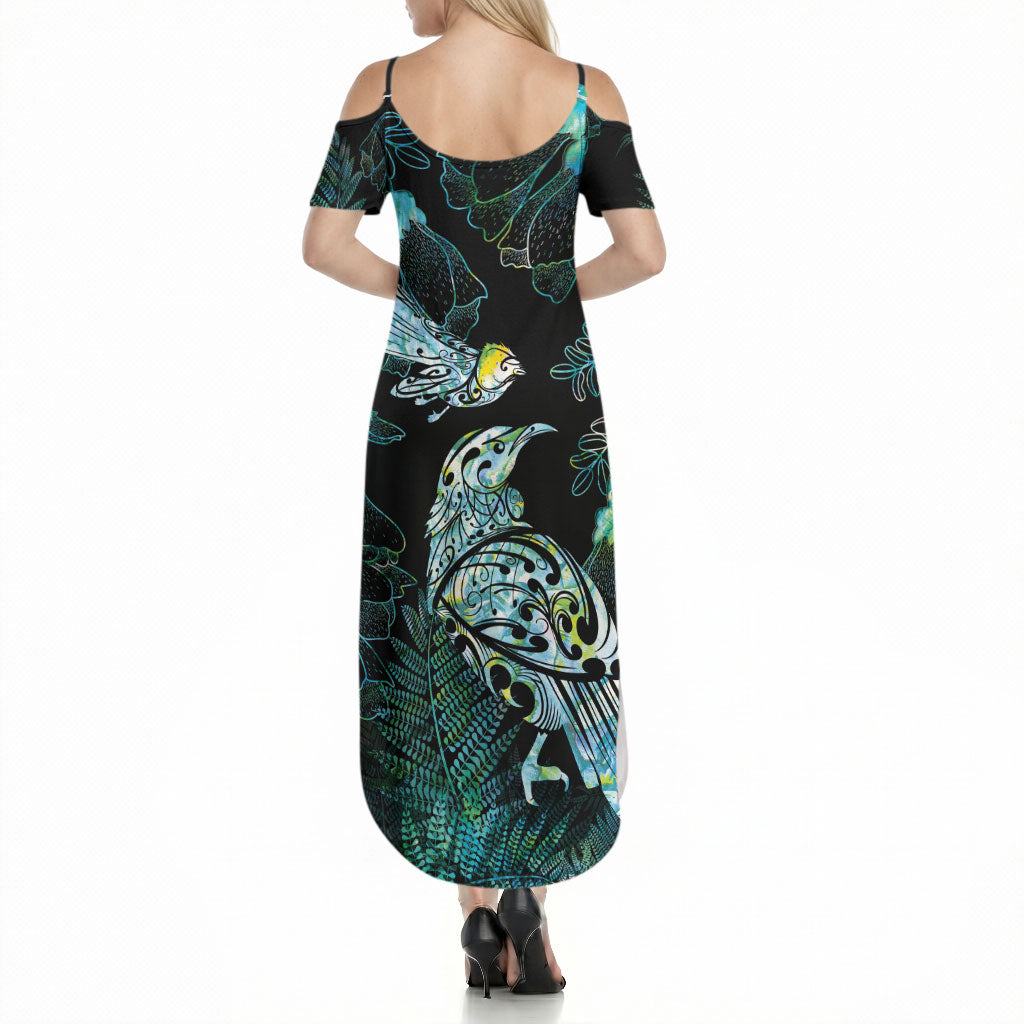 Aotearoa Maori Mahuru Summer Maxi Dress Spring Time - Paua Shell Green LT7 - Polynesian Pride