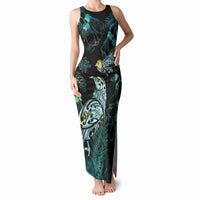 Aotearoa Maori Mahuru Tank Maxi Dress Spring Time - Paua Shell Green LT7 Women Black - Polynesian Pride
