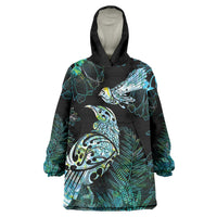 Aotearoa Maori Mahuru Wearable Blanket Hoodie Spring Time - Paua Shell Green LT7 One Size Black - Polynesian Pride