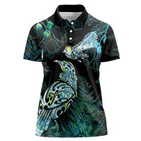 Aotearoa Maori Mahuru Women Polo Shirt Spring Time - Paua Shell Green LT7 Female Black - Polynesian Pride