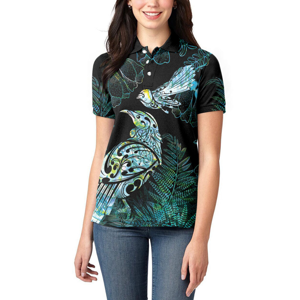 Aotearoa Maori Mahuru Women Polo Shirt Spring Time - Paua Shell Green LT7 - Polynesian Pride