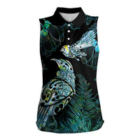 Aotearoa Maori Mahuru Women Sleeveless Polo Shirt Spring Time - Paua Shell Green LT7 Female Black - Polynesian Pride