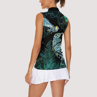 Aotearoa Maori Mahuru Women Sleeveless Polo Shirt Spring Time - Paua Shell Green LT7 - Polynesian Pride