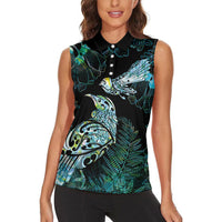 Aotearoa Maori Mahuru Women Sleeveless Polo Shirt Spring Time - Paua Shell Green LT7 - Polynesian Pride