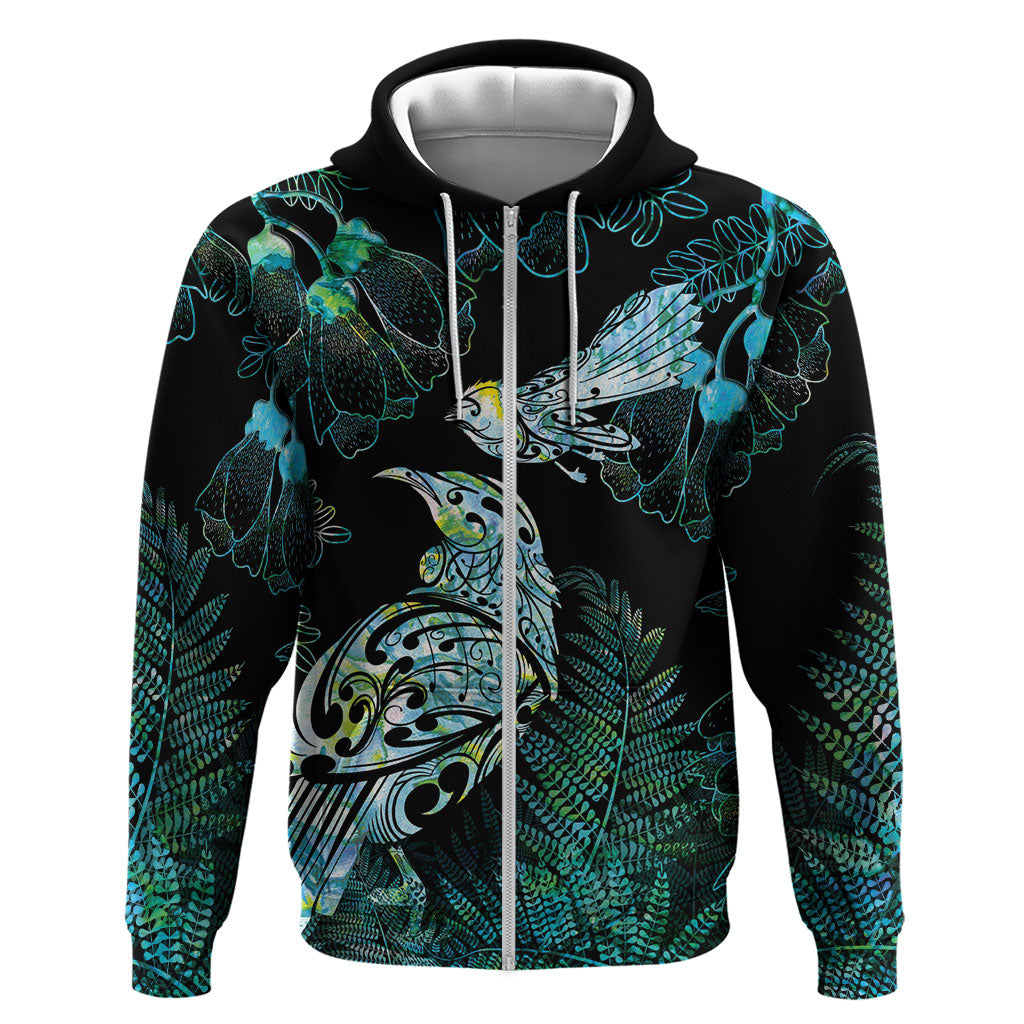 Aotearoa Maori Mahuru Zip Hoodie Spring Time - Paua Shell Green LT7 Zip Hoodie Black - Polynesian Pride