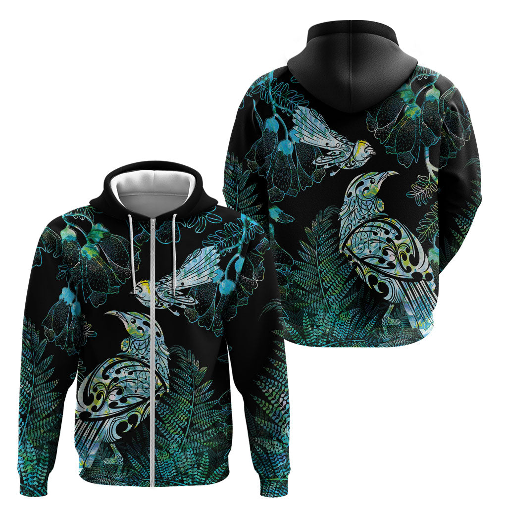 Aotearoa Maori Mahuru Zip Hoodie Spring Time - Paua Shell Green LT7 - Polynesian Pride