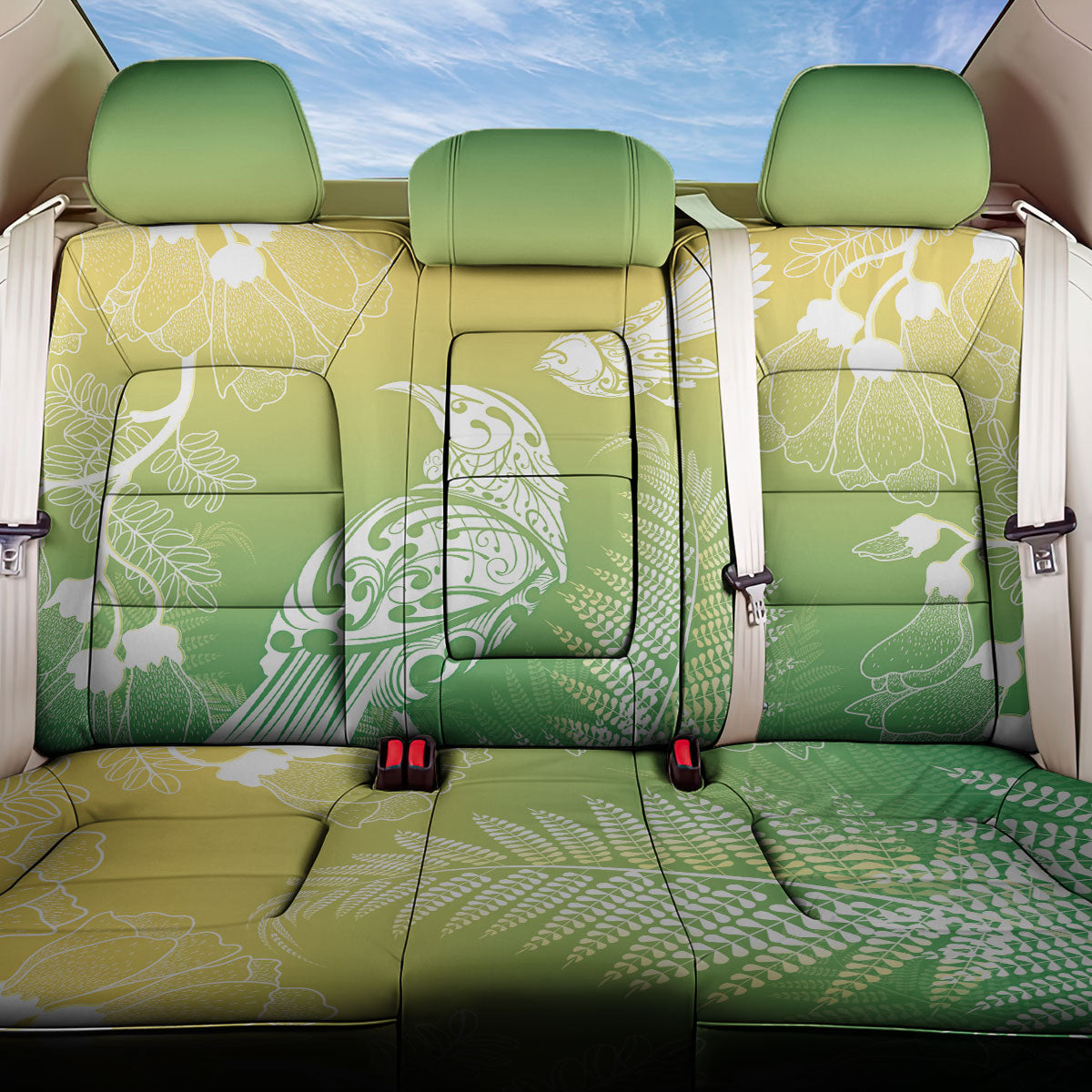Aotearoa Maori Mahuru Tui With Pikawakawa Back Car Seat Cover Spring Time LT7 One Size Green - Polynesian Pride