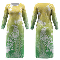 Aotearoa Maori Mahuru Tui With Pikawakawa Couples Matching Long Sleeve Bodycon Dress and Hawaiian Shirt Spring Time LT7 - Polynesian Pride