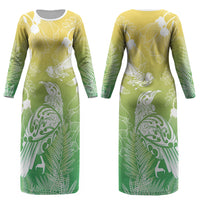 Aotearoa Maori Mahuru Tui With Pikawakawa Couples Matching Long Sleeve Bodycon Dress and Long Sleeve Button Shirt Spring Time LT7 - Polynesian Pride