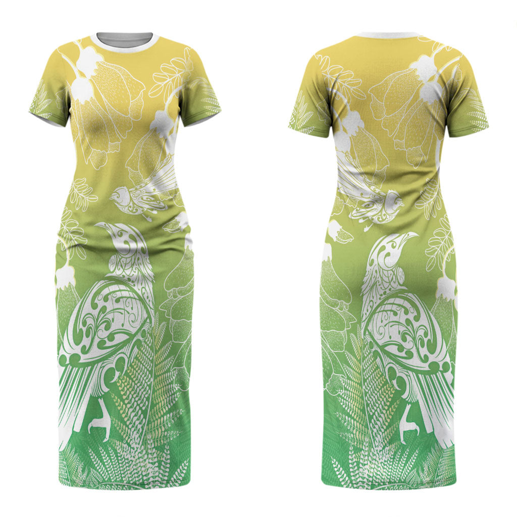 Aotearoa Maori Mahuru Tui With Pikawakawa Couples Matching Short Sleeve Bodycon Dress and Long Sleeve Button Shirt Spring Time LT7 - Polynesian Pride