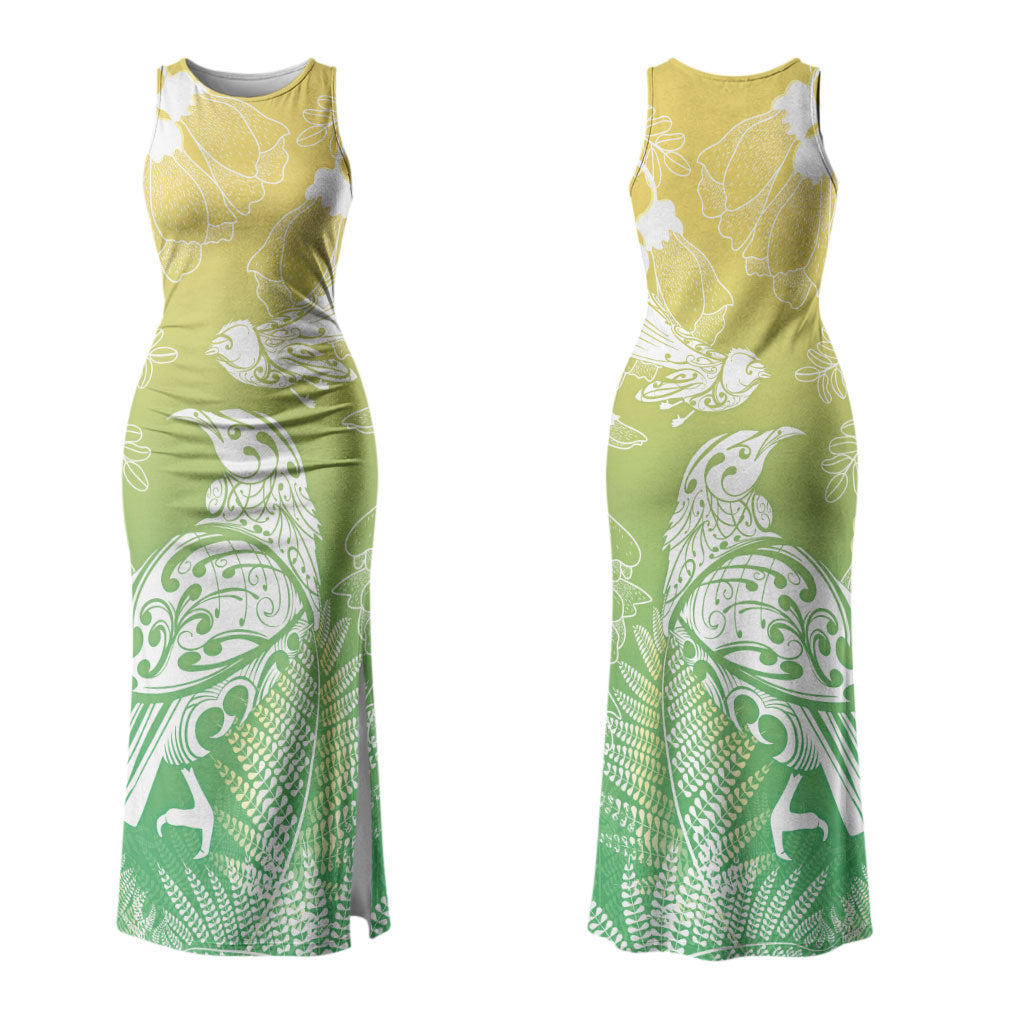 Aotearoa Maori Mahuru Tui With Pikawakawa Couples Matching Tank Maxi Dress and Hawaiian Shirt Spring Time LT7 - Polynesian Pride