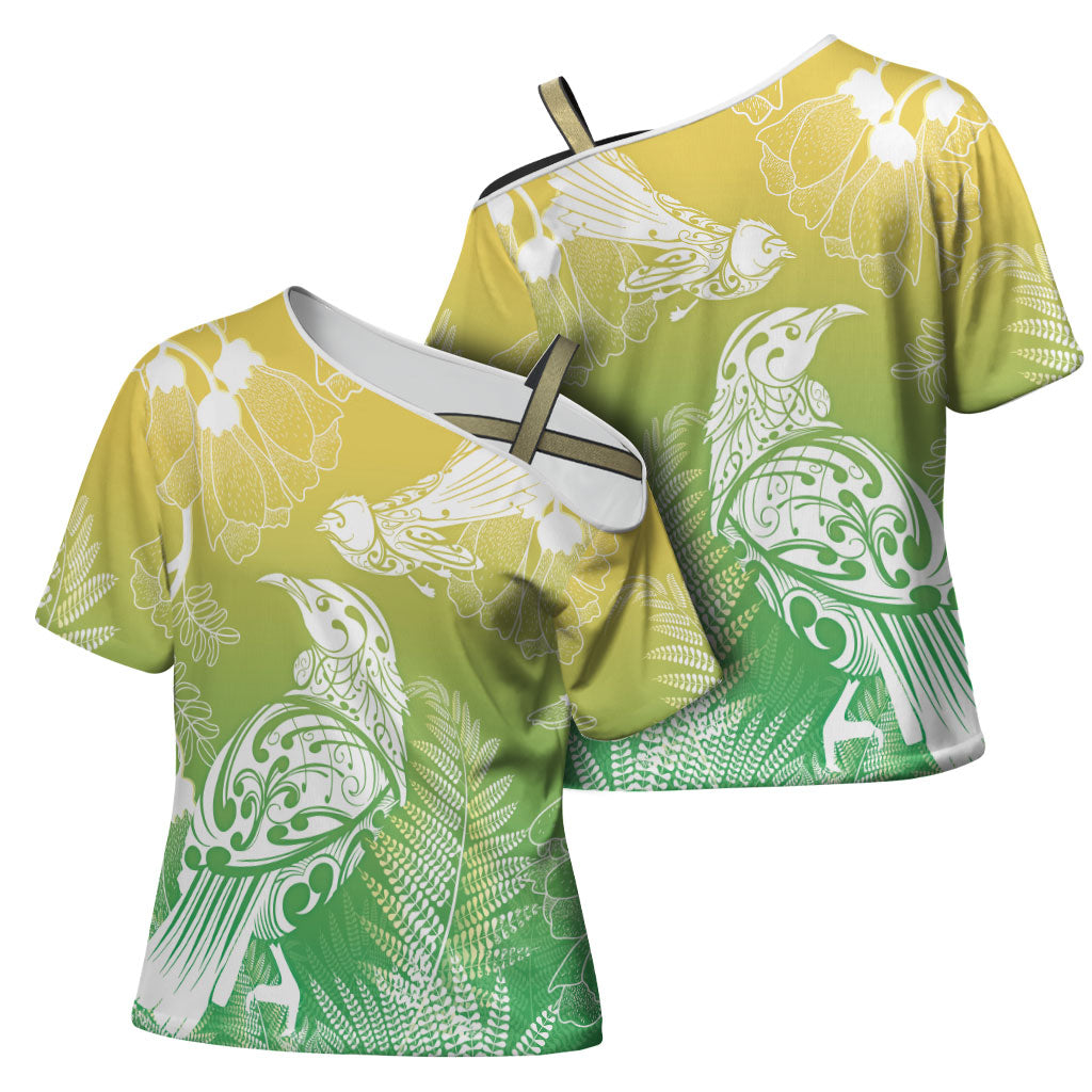 Aotearoa Maori Mahuru Tui With Pikawakawa Cross Shoulder Shirt Spring Time LT7 - Polynesian Pride