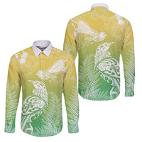 Aotearoa Maori Mahuru Tui With Pikawakawa Family Matching Off Shoulder Maxi Dress and Hawaiian Shirt Spring Time LT7 Dad's Shirt - Long Sleeve Green - Polynesian Pride