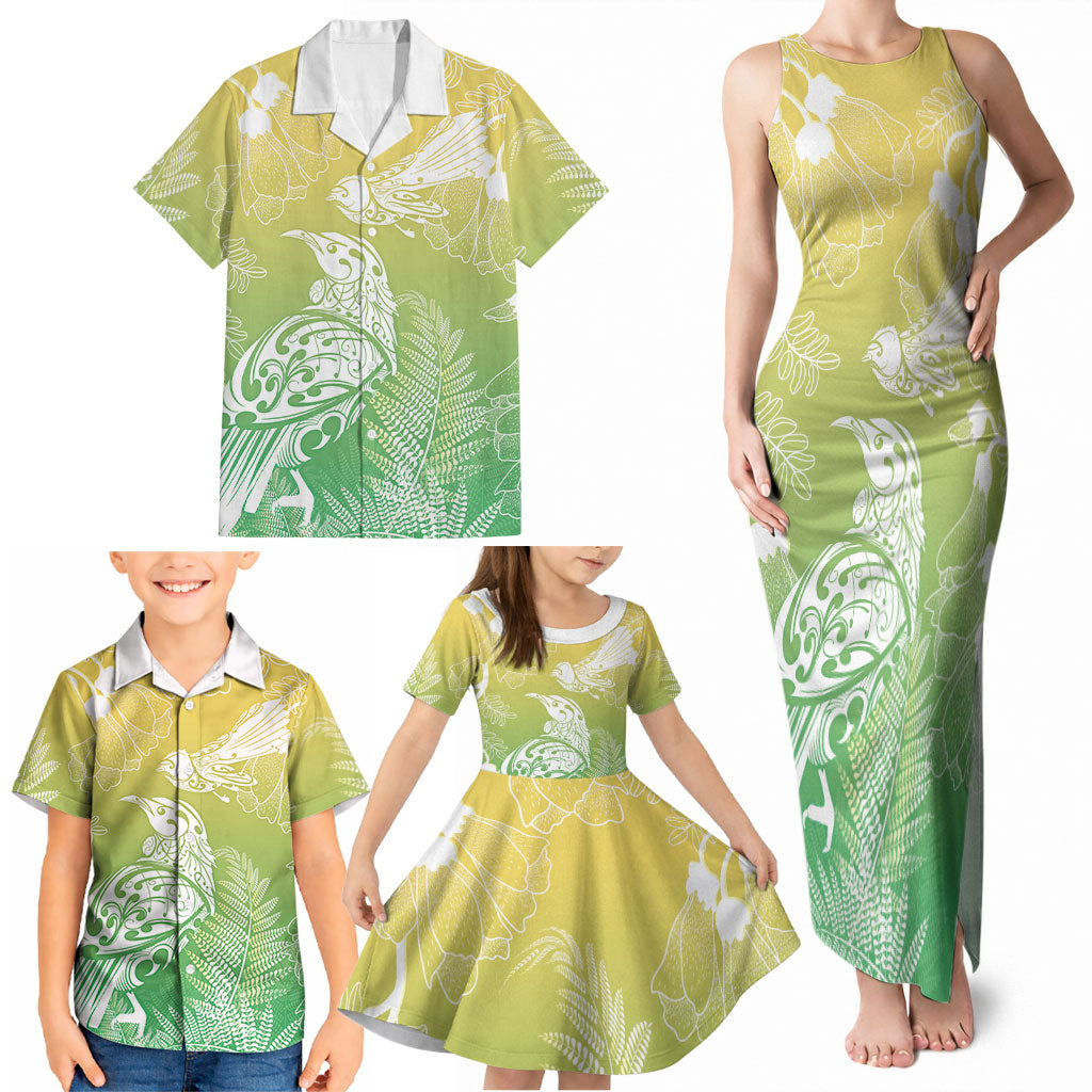 Aotearoa Maori Mahuru Tui With Pikawakawa Family Matching Tank Maxi Dress and Hawaiian Shirt Spring Time LT7 - Polynesian Pride