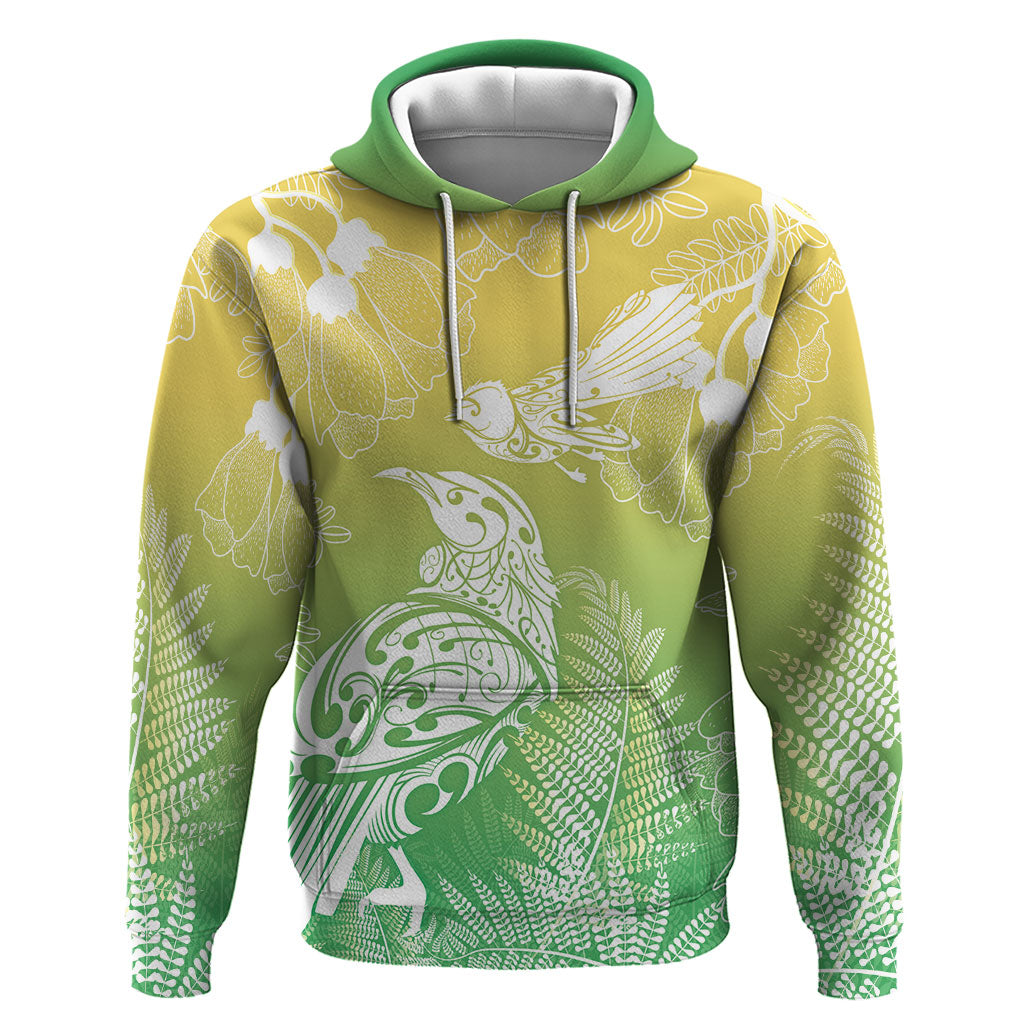 Aotearoa Maori Mahuru Tui With Pikawakawa Hoodie Spring Time LT7 Pullover Hoodie Green - Polynesian Pride