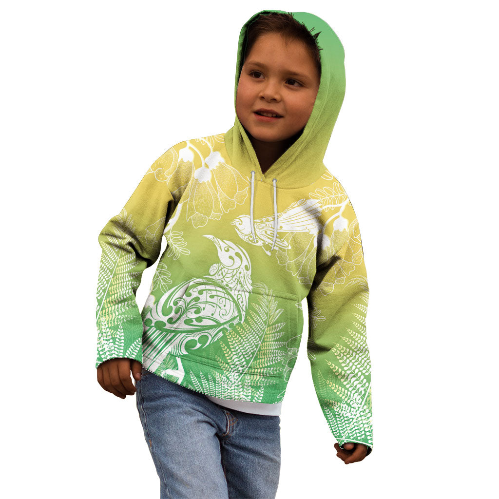 Aotearoa Maori Mahuru Tui With Pikawakawa Kid Hoodie Spring Time LT7 - Polynesian Pride