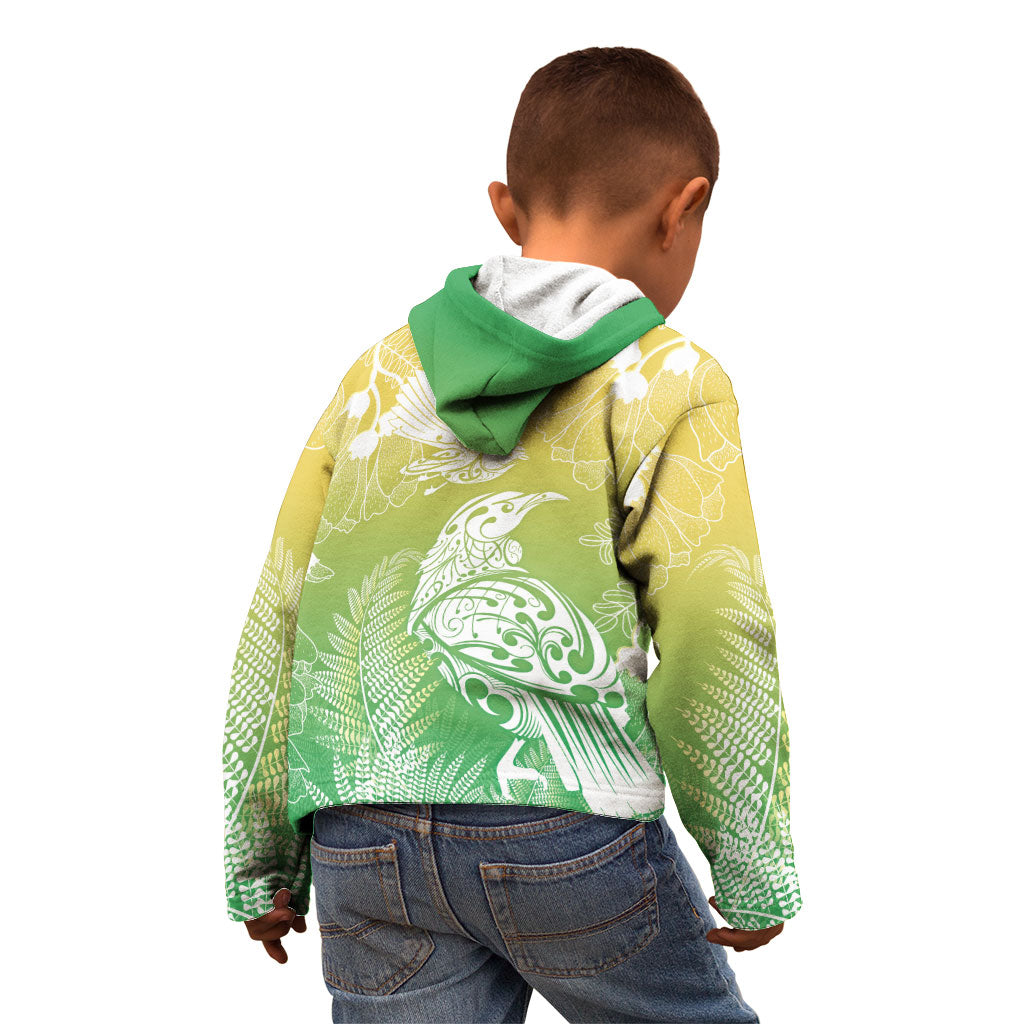 Aotearoa Maori Mahuru Tui With Pikawakawa Kid Hoodie Spring Time LT7 - Polynesian Pride