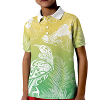 Aotearoa Maori Mahuru Tui With Pikawakawa Kid Polo Shirt Spring Time LT7 Kid Green - Polynesian Pride