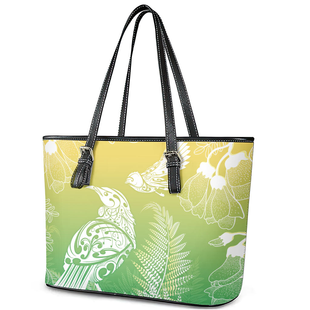 Aotearoa Maori Mahuru Tui With Pikawakawa Leather Tote Bag Spring Time LT7 - Polynesian Pride