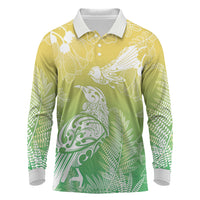 Aotearoa Maori Mahuru Tui With Pikawakawa Long Sleeve Polo Shirt Spring Time LT7 Green - Polynesian Pride