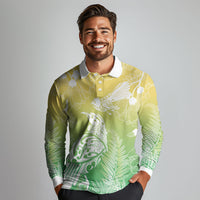 Aotearoa Maori Mahuru Tui With Pikawakawa Long Sleeve Polo Shirt Spring Time LT7 - Polynesian Pride