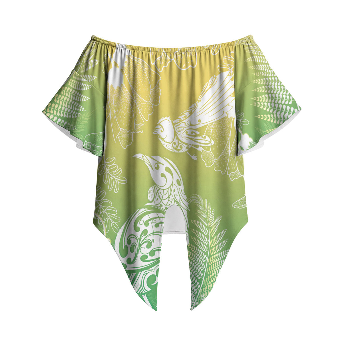 Aotearoa Maori Mahuru Tui With Pikawakawa Off Shoulder Wrap Waist Top Spring Time LT7 - Polynesian Pride