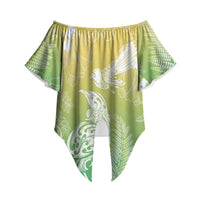 Aotearoa Maori Mahuru Tui With Pikawakawa Off Shoulder Wrap Waist Top Spring Time LT7 - Polynesian Pride