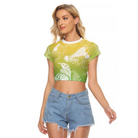 Aotearoa Maori Mahuru Tui With Pikawakawa Raglan Cropped T Shirt Spring Time LT7 Female Green - Polynesian Pride