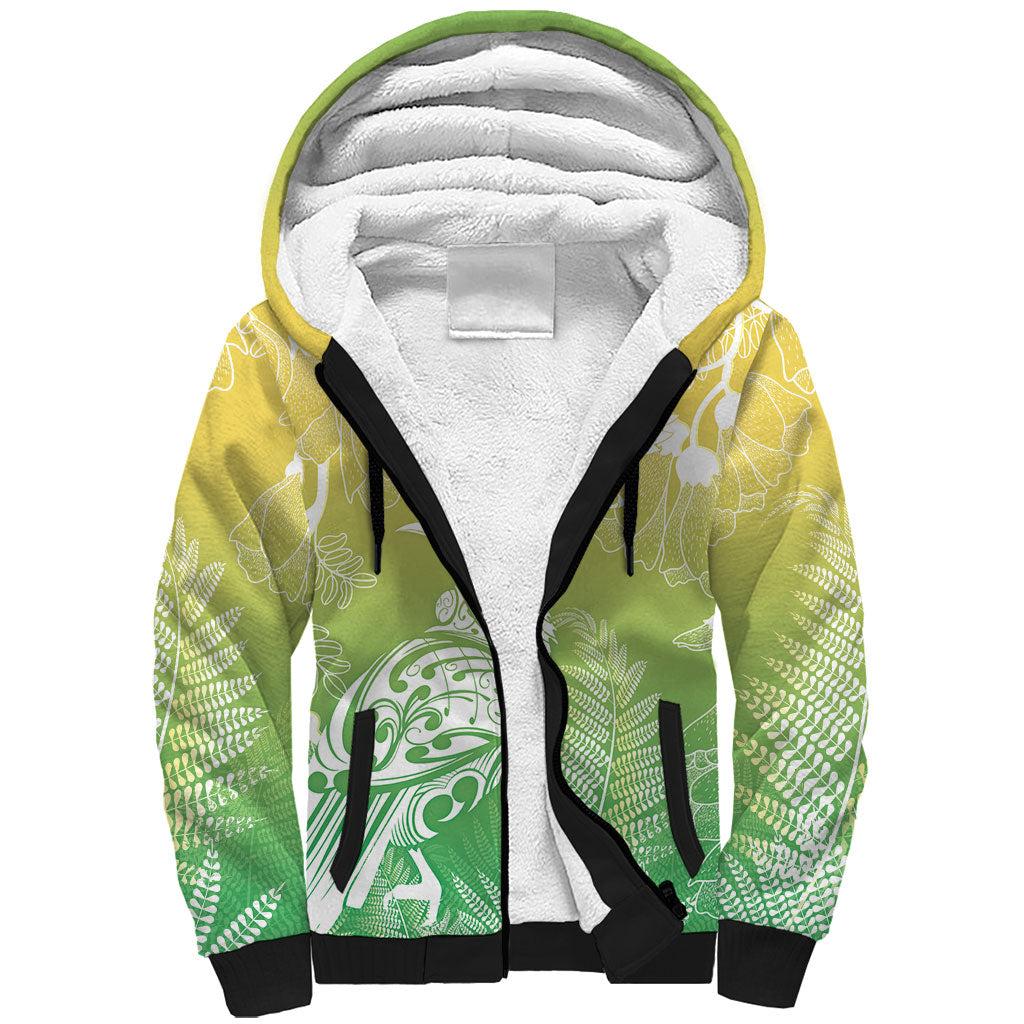 Aotearoa Maori Mahuru Tui With Pikawakawa Sherpa Hoodie Spring Time LT7 Unisex Green - Polynesian Pride