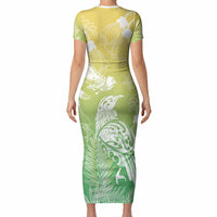 Aotearoa Maori Mahuru Tui With Pikawakawa Short Sleeve Bodycon Dress Spring Time LT7 - Polynesian Pride