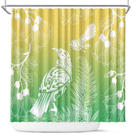 Aotearoa Maori Mahuru Tui With Pikawakawa Shower Curtain Spring Time LT7 Green - Polynesian Pride