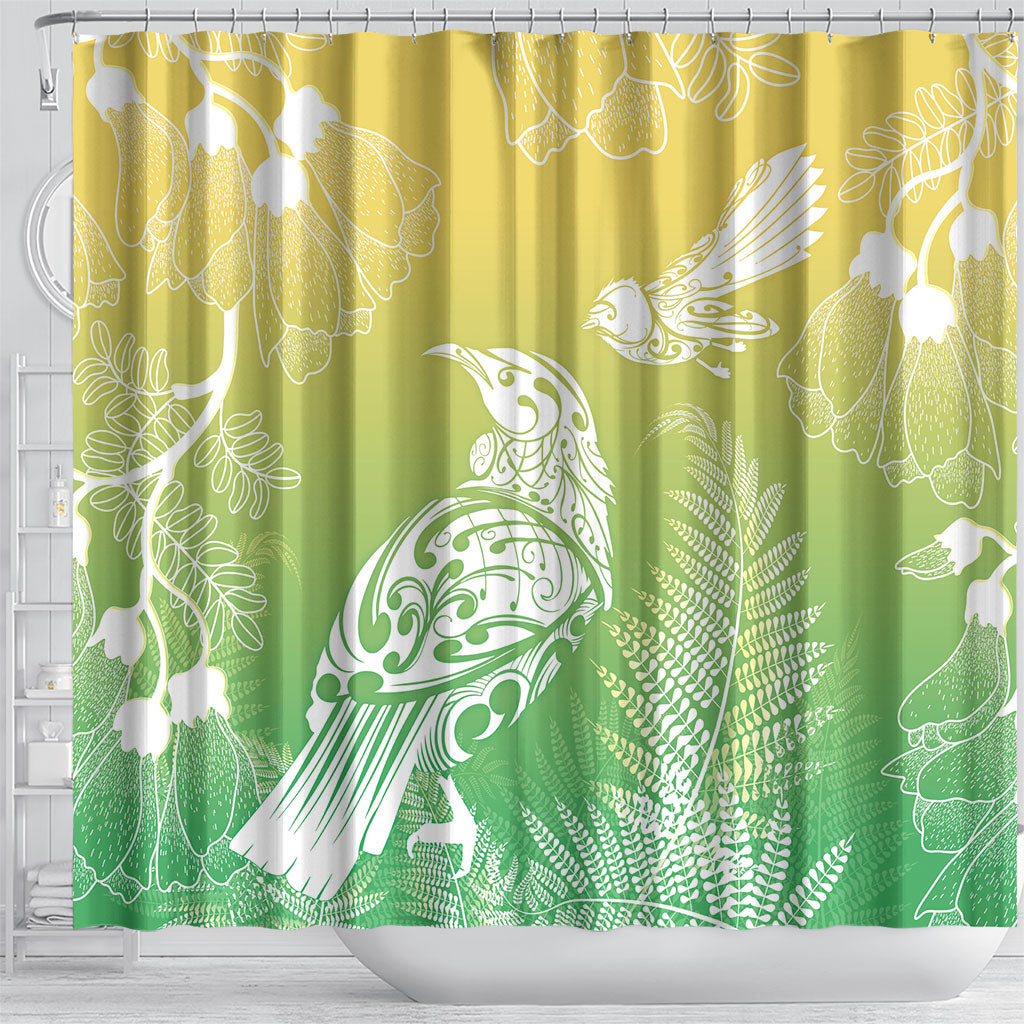Aotearoa Maori Mahuru Tui With Pikawakawa Shower Curtain Spring Time LT7 - Polynesian Pride