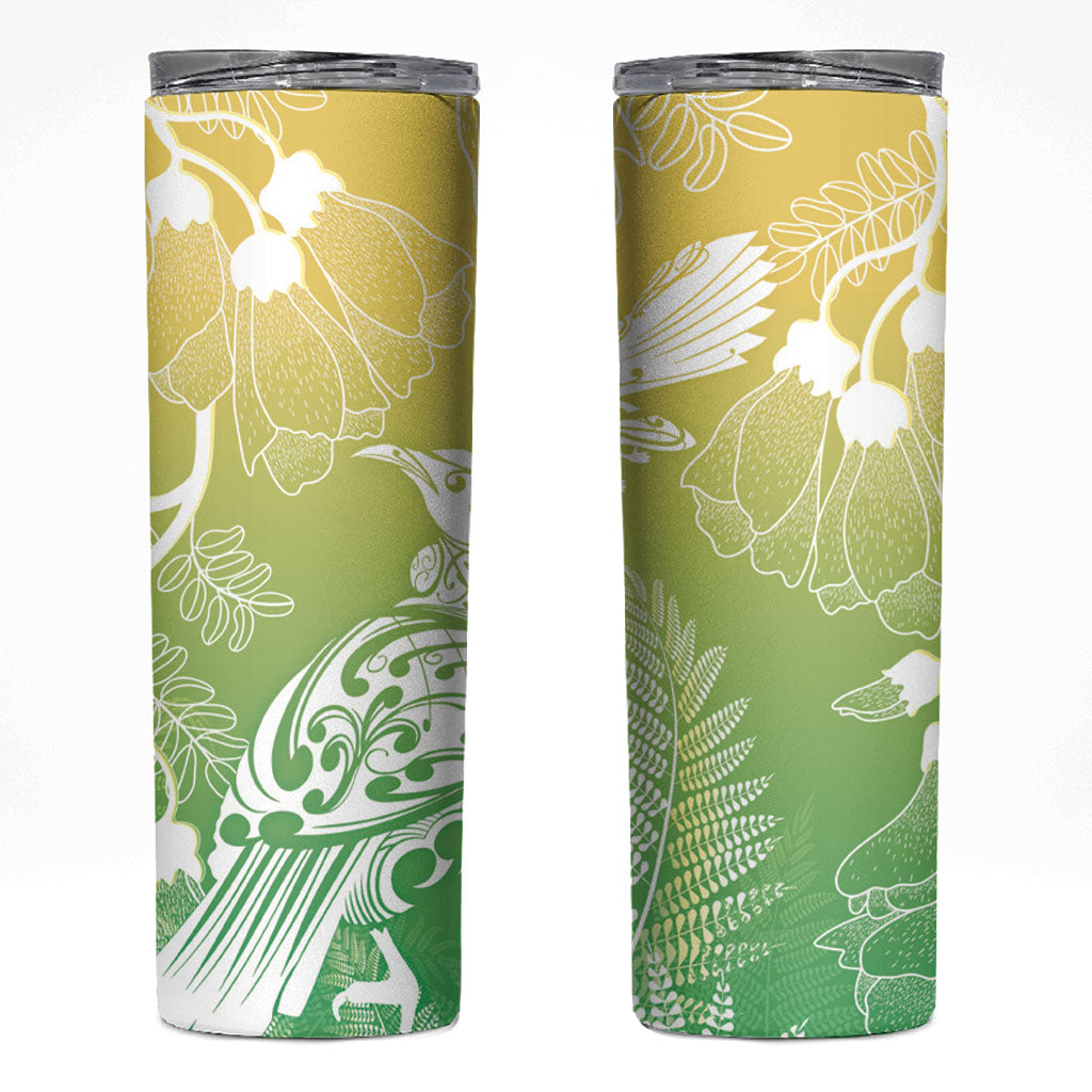 Aotearoa Maori Mahuru Tui With Pikawakawa Skinny Tumbler Spring Time LT7 Green - Polynesian Pride