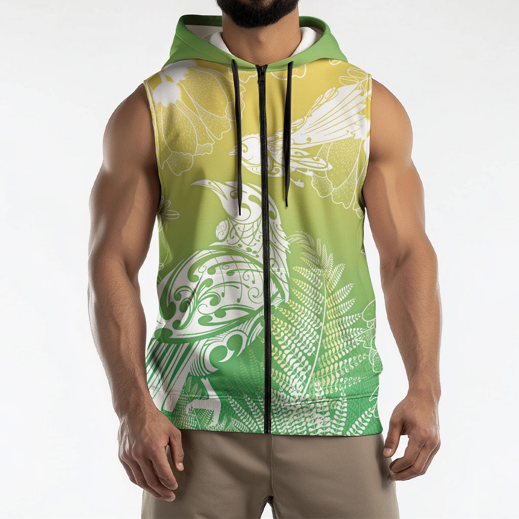 Aotearoa Maori Mahuru Tui With Pikawakawa Sleeveless Zip Hoodie Spring Time LT7 - Polynesian Pride