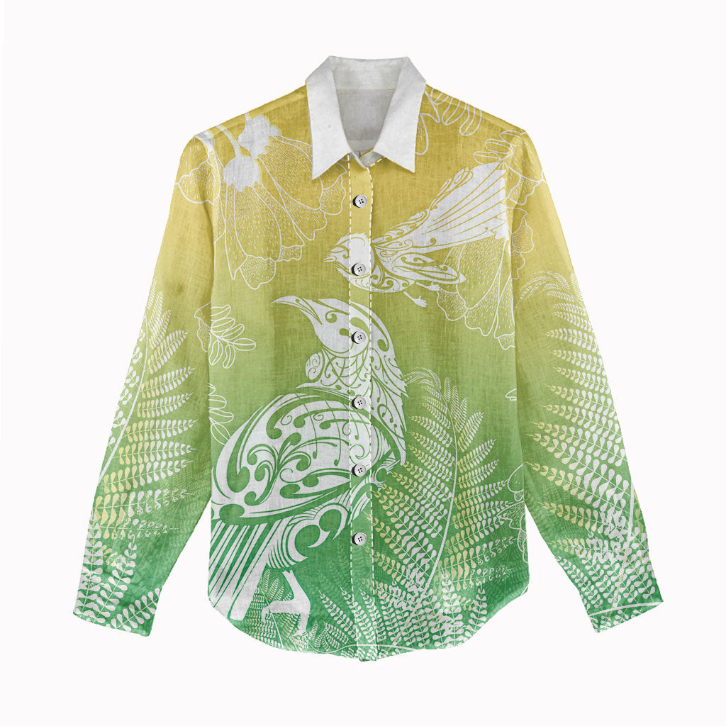 Aotearoa Maori Mahuru Tui With Pikawakawa Women Casual Shirt Spring Time LT7 - Polynesian Pride