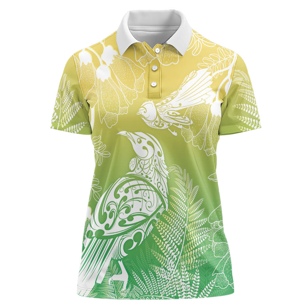 Aotearoa Maori Mahuru Tui With Pikawakawa Women Polo Shirt Spring Time LT7 Female Green - Polynesian Pride