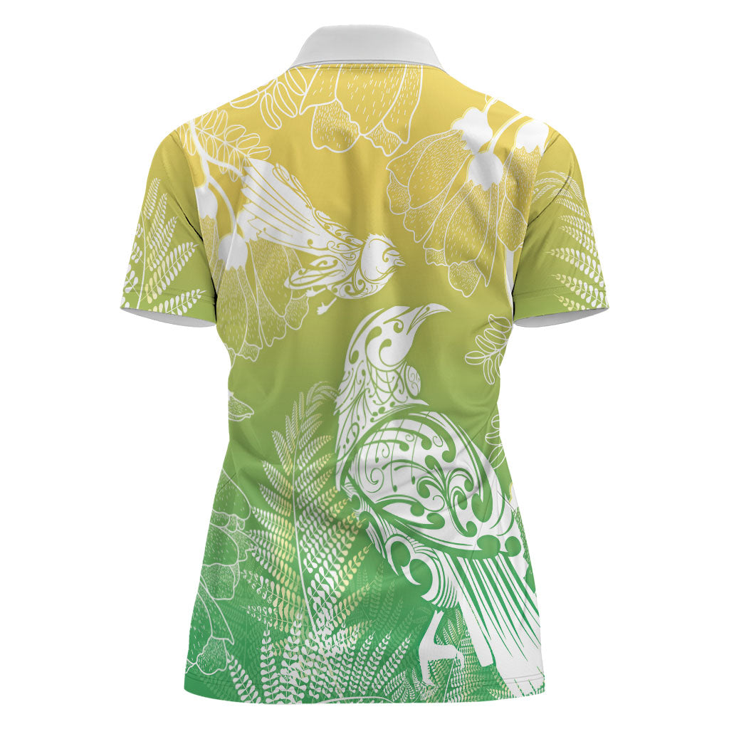Aotearoa Maori Mahuru Tui With Pikawakawa Women Polo Shirt Spring Time LT7 - Polynesian Pride