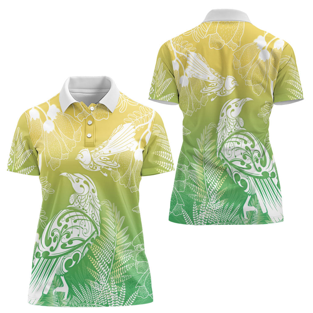 Aotearoa Maori Mahuru Tui With Pikawakawa Women Polo Shirt Spring Time LT7 - Polynesian Pride