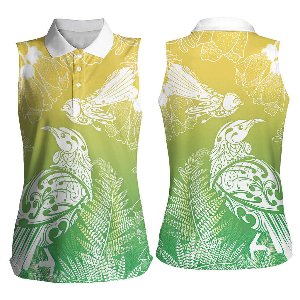 Aotearoa Maori Mahuru Tui With Pikawakawa Women Sleeveless Polo Shirt Spring Time LT7 - Polynesian Pride