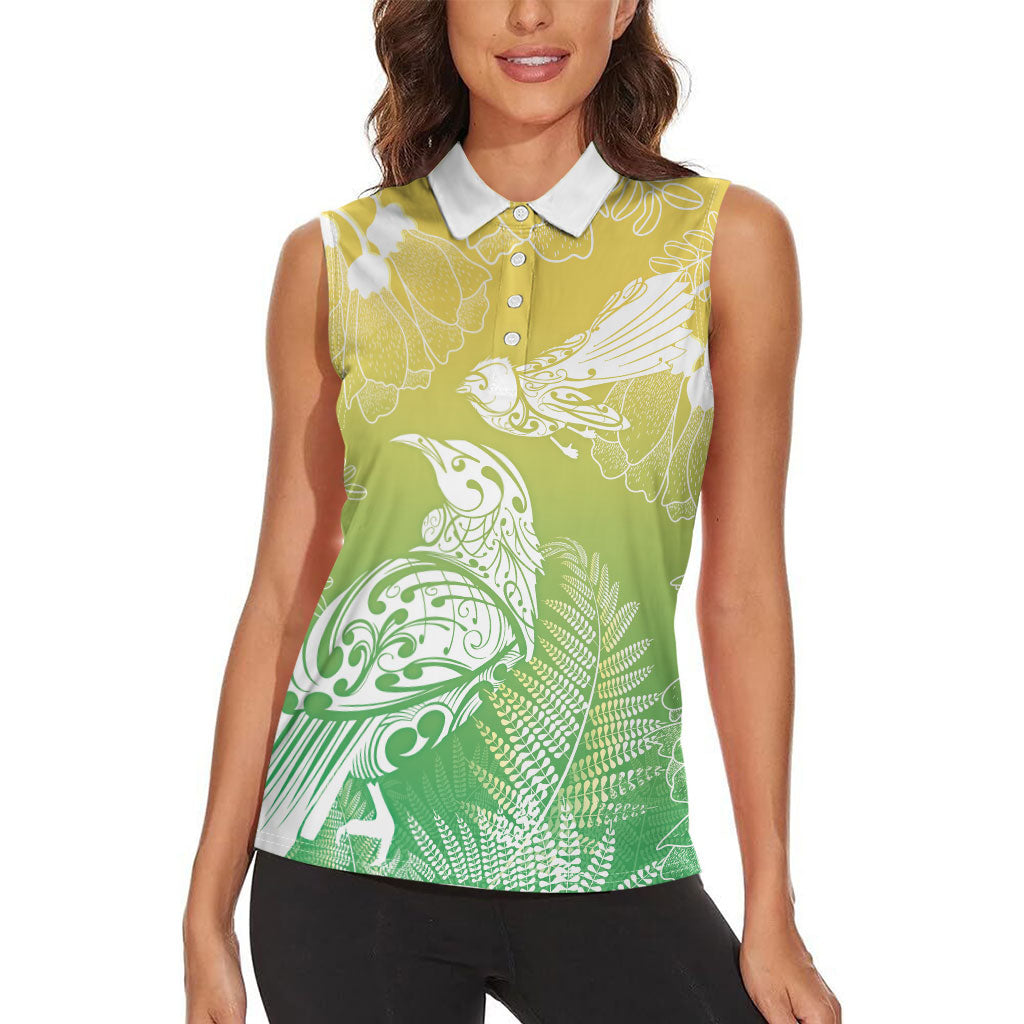 Aotearoa Maori Mahuru Tui With Pikawakawa Women Sleeveless Polo Shirt Spring Time LT7 - Polynesian Pride