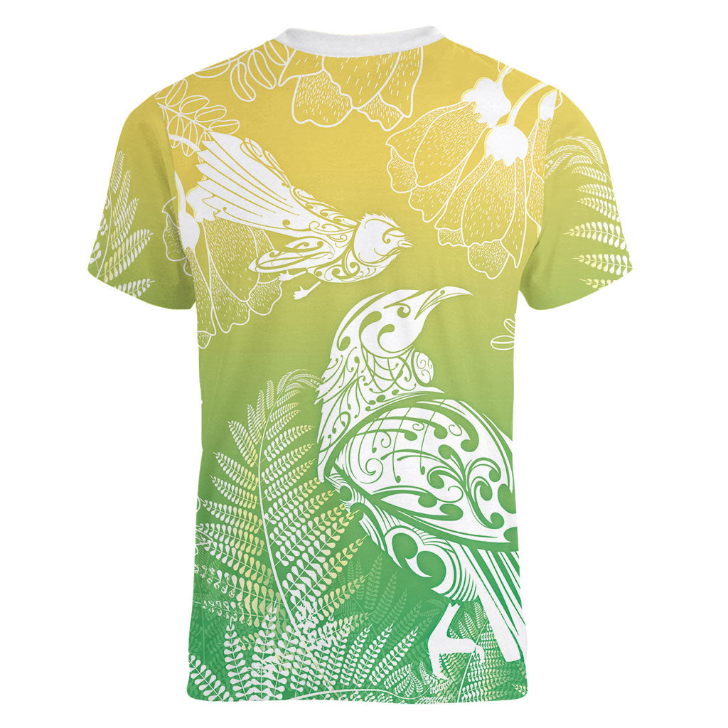 Aotearoa Maori Mahuru Tui With Pikawakawa Women V-Neck T-Shirt Spring Time LT7 - Polynesian Pride