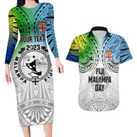 personalised-malampa-fiji-day-couples-matching-long-sleeve-bodycon-dress-and-hawaiian-shirt-gradient-style