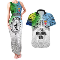 Personalised Malampa Fiji Day Couples Matching Tank Maxi Dress and Hawaiian Shirt Gradient Style LT7 White - Polynesian Pride