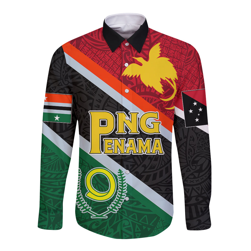 personalised-penama-and-papua-new-guinea-day-long-sleeve-button-shirt-emblem-mix-style