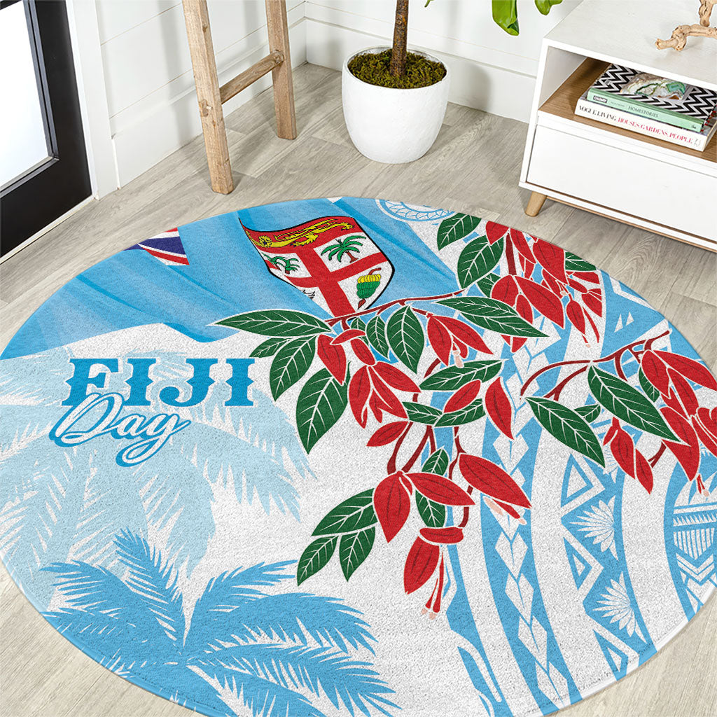 Bula Fiji Day Tagimaucia Palms Round Carpet Toso Mai Viti LT7 Turquoise - Polynesian Pride