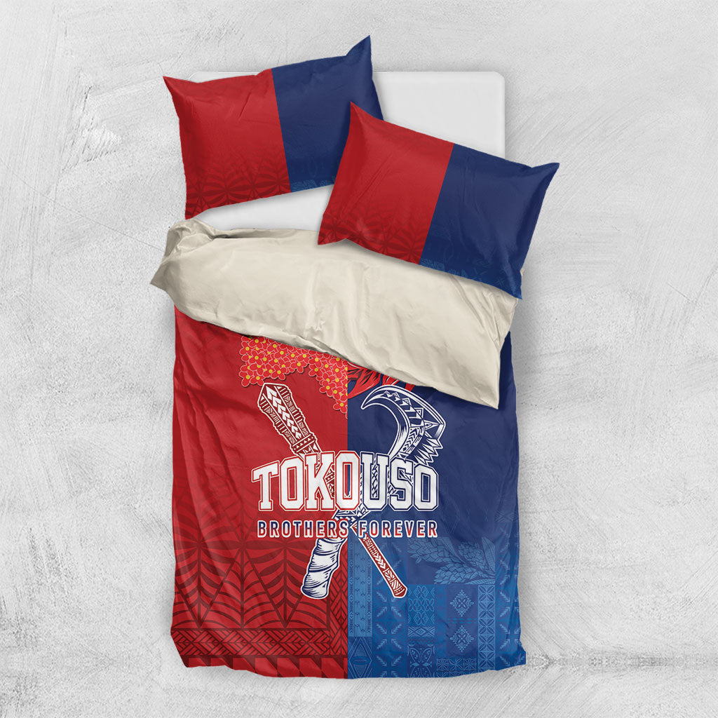 TokoUso Tonga and Samoa Bedding Set Warriors War Clubs LT7 US Twin 172cm x 218cm Blue Red - Polynesian Pride