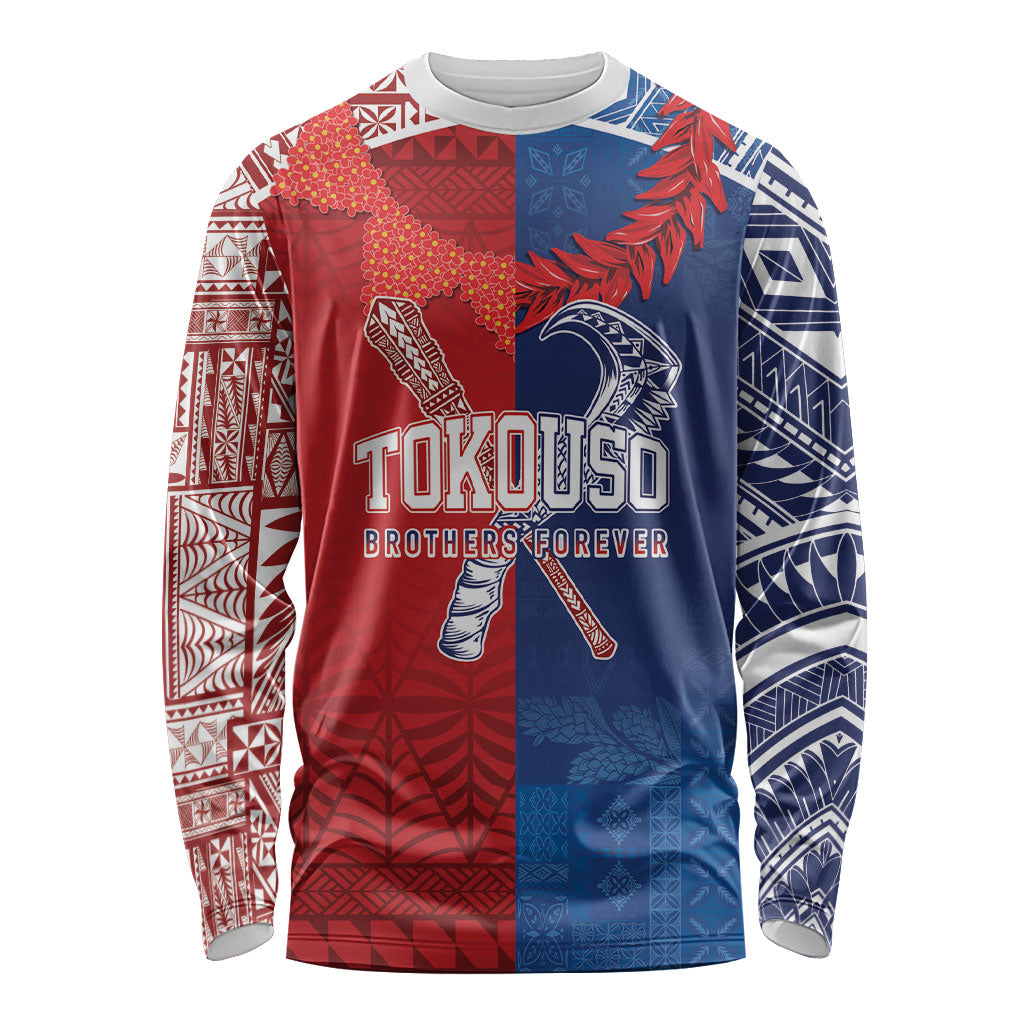 TokoUso Custom Tonga and Samoa Long Sleeve Shirt Warriors War Clubs LT7 Unisex Blue Red - Polynesian Pride
