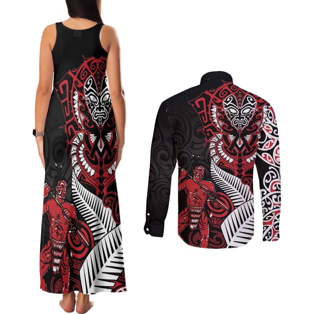 Aotearoa Toitu Te Tiriti Couples Matching Tank Maxi Dress and Long Sleeve Button Shirt Whakairo Wheku LT7 - Polynesian Pride